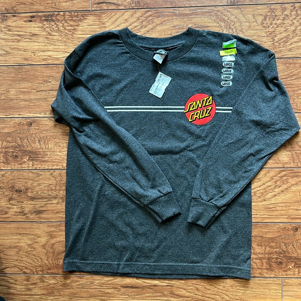 Santa Cruz long-sleeve t-shirt in dark charcoal grey in size Youth Large.